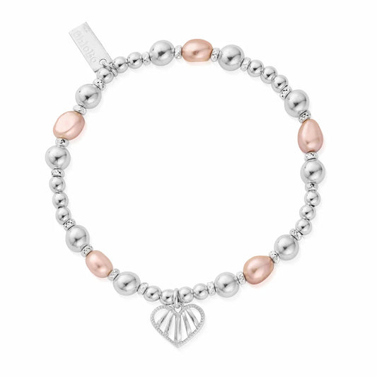 ChloBo Sterling Silver Loving Heart Pink Pearl Bracelet