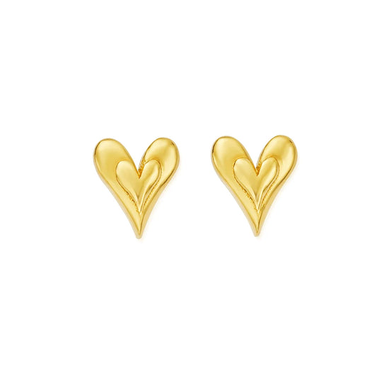 ChloBo Yellow Gold Plated Sunlit Heart Stud Earrings