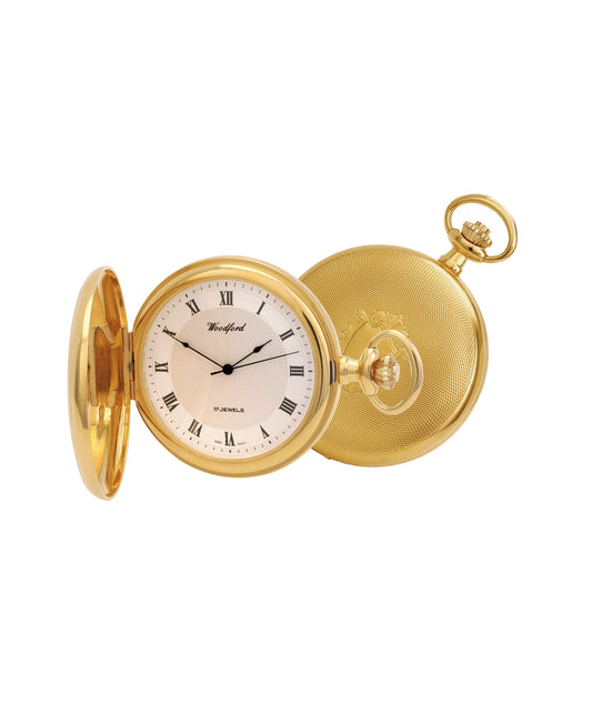 Woodford 50mm Gold Plated Full Hunter Mechanical Pocket Watch