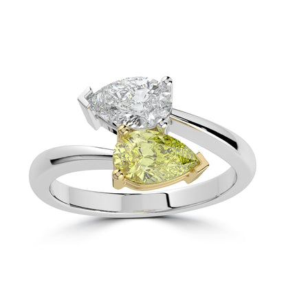 Laboratory Grown Yellow & White Diamond Pear Two Stone, Platinum Band, 2.04ct