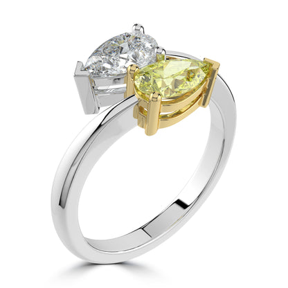 Laboratory Grown Yellow & White Diamond Pear Two Stone, Platinum Band, 2.04ct