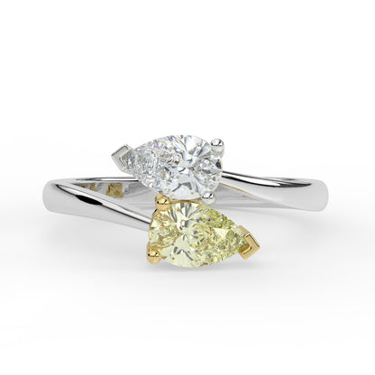 Laboratory Grown Yellow & White Diamond Pear Two Stone, Platinum Band, 2.04ct