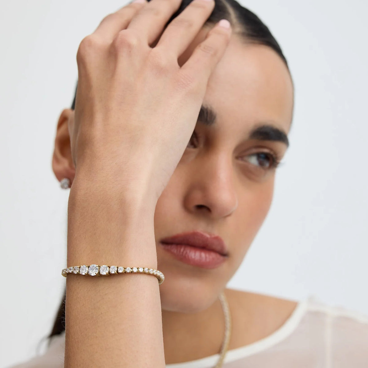 D.LOUISE Yellow Gold Plate Bezel Set CZ Graduated Luxe Tennis Bracelet