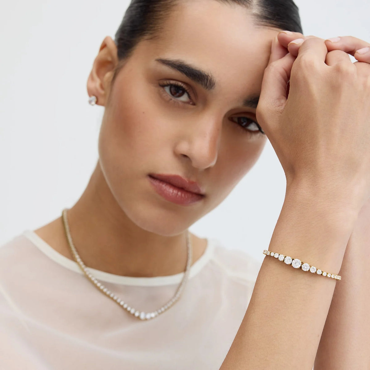 D.LOUISE Yellow Gold Plate Bezel Set CZ Graduated Luxe Tennis Bracelet