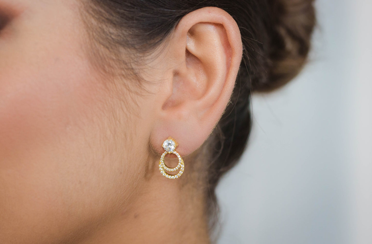 Georgini Yellow Gold Plated CZ Double Circle Earrings