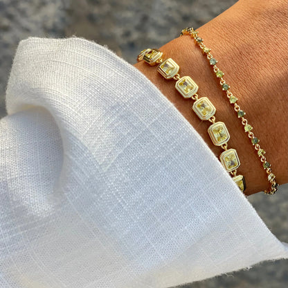 Sterling Silver Yellow Gold Plated Rectangular Stones Bracelet
