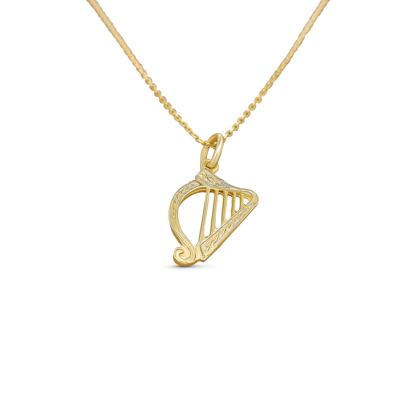 9ct Yellow Gold Irish Harp Pendant Necklace