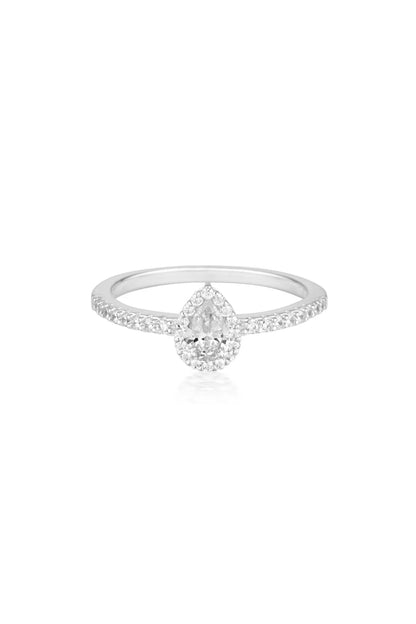 Sterling Silver Pear Shaped Halo CZ Ring