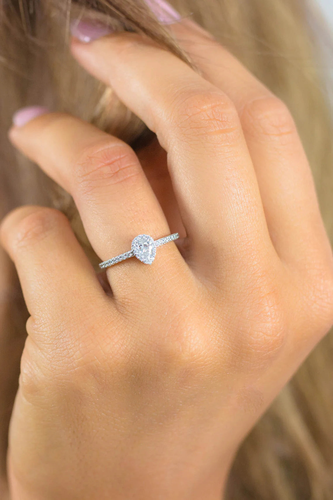 Sterling Silver Pear Shaped Halo CZ Ring