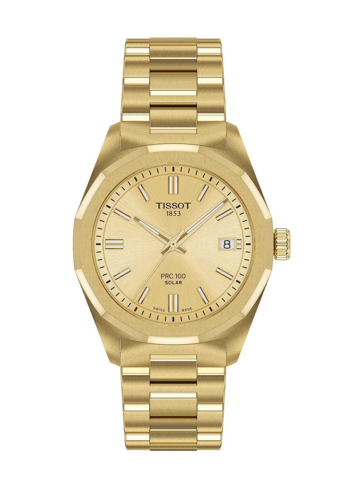 Tissot 34mm PRC 100 Solar Yellow Gold Tone Bracelet Watch