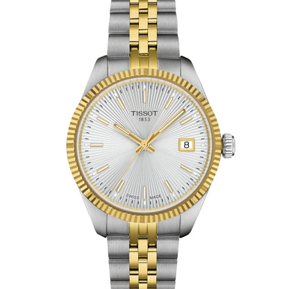 Tissot 34mm Ballade Yellow & Silver Tone Fluted Dial & Bezel, Ladies Watch