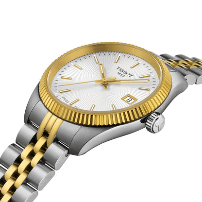 Tissot 34mm Ballade Yellow & Silver Tone Fluted Dial & Bezel, Ladies Watch
