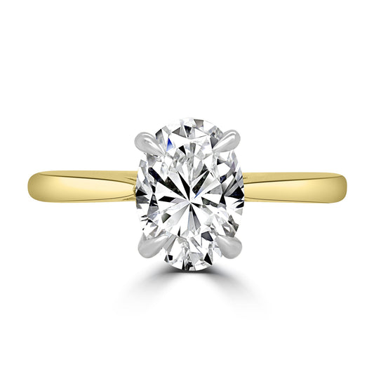 Laboratory Grown, Oval Solitaire & Diamond Detailed, 18ct Yellow Gold Diamond Ring, 2.10ct