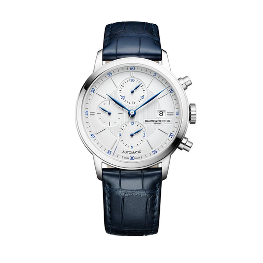 Baume & Mercier 42mm Auto Classima Chrono Date Blue Leather Watch