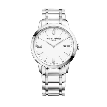 Baume & Mercier 42mm Classima White Dial with Date Window Steel Watch