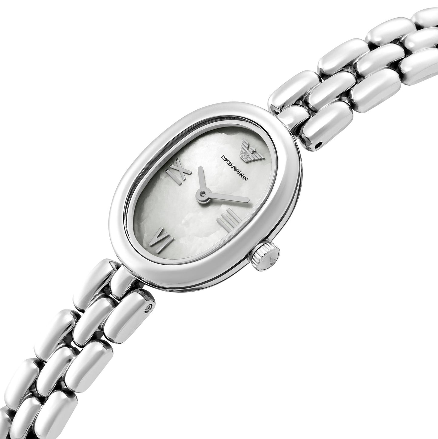 Emporio Armani 24mm Ladies Sinfonia Silver Tone Mother of Pearl Dial Link Watch