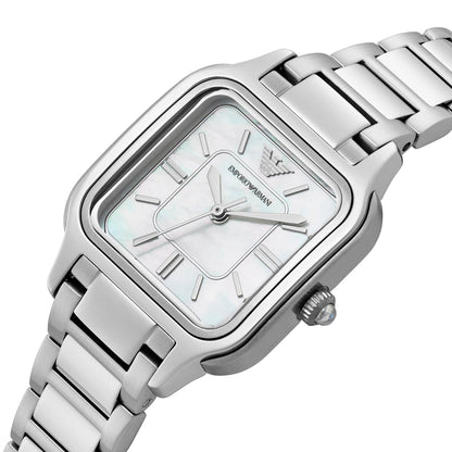 Emporio Armani 35mm Ladies Cecilia Mother of Pearl Dial Silver Bracelet Watch