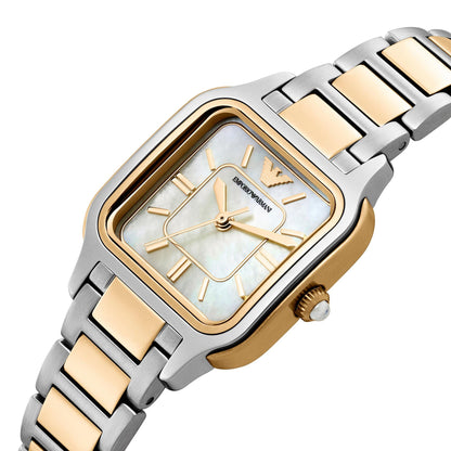 Emporio Armani 35mm Ladies Cecilia Mother of Pearl Dial Two Tone Yellow Gold & Silver Bracelet Watch