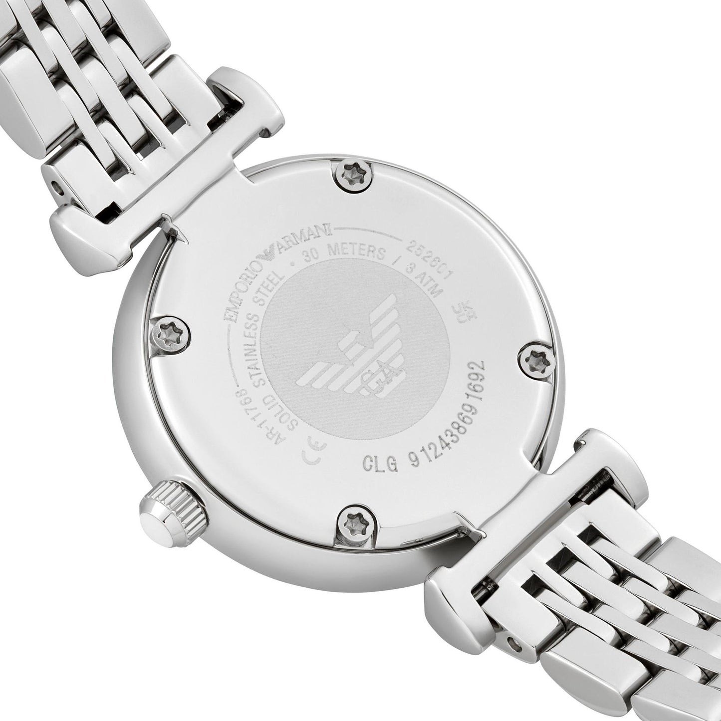 Emporio Armani 28mm Gianni T-Bar Silver Tone Mother of Pearl Dial Link Watch