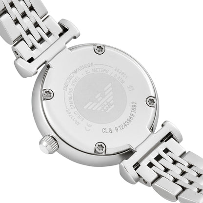Emporio Armani 28mm Gianni T-Bar Silver Tone Mother of Pearl Dial Link Watch