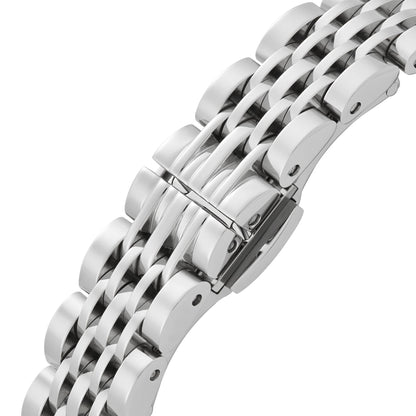 Emporio Armani 28mm Gianni T-Bar Silver Tone Mother of Pearl Dial Link Watch