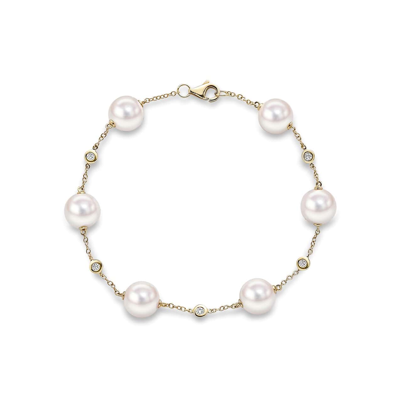 18ct Yellow Gold Akoya Pearl & Diamond Bracelet