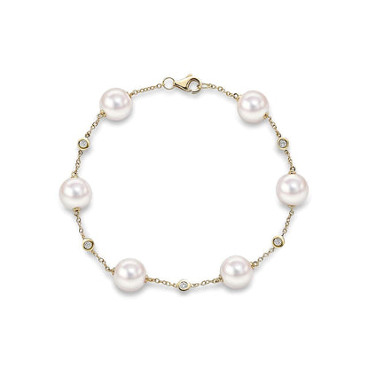 18ct Yellow Gold Akoya Pearl & Diamond Bracelet