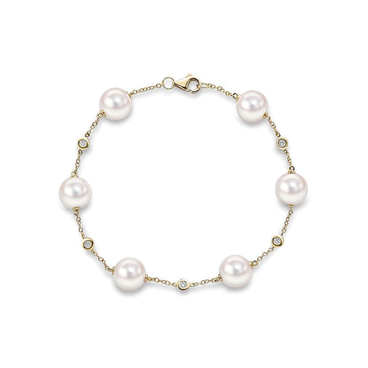 18ct Yellow Gold Akoya Pearl & Diamond Bracelet