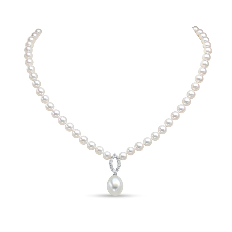 18ct White Gold Akoya Pearl & Diamond Pendant Necklace, 0.40ct