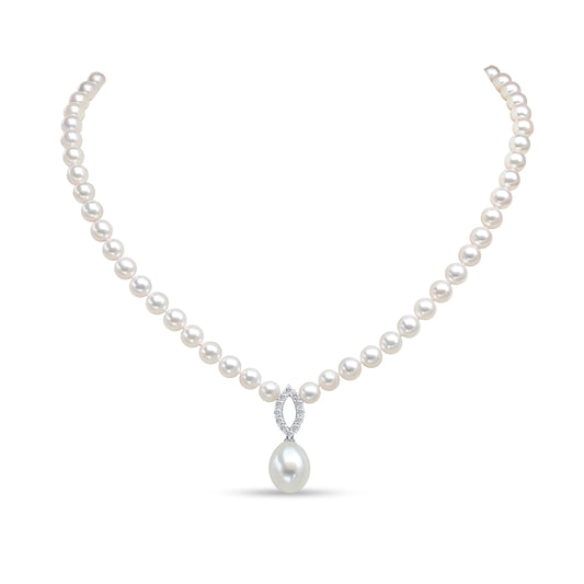 18ct White Gold Akoya Pearl & Diamond Pendant Necklace, 0.40ct