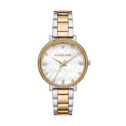 Michael Kors 39mm Ladies Pyper Two Tone Stainless Steel Bracelet Watch