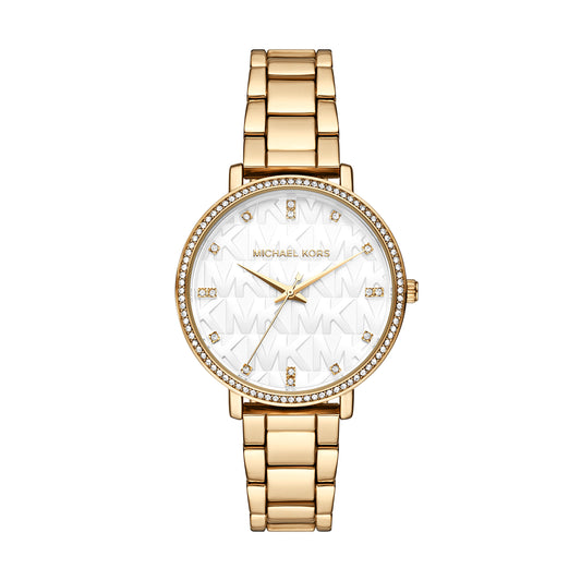 Michael Kors 38mm Ladies Pyper White Dial Gold Tone Stainless Steel Bracelet Watch