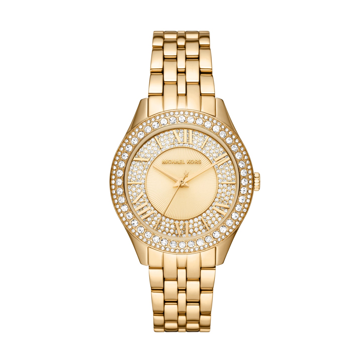 Michael Kors 38mm Ladies Harlowe Three-Hand Pavé Gold-Tone Watch