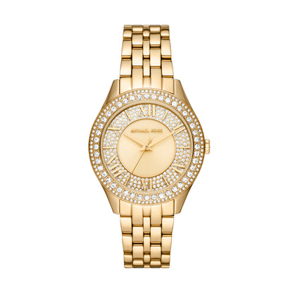 Michael Kors 38mm Ladies Harlowe Three-Hand Pavé Gold-Tone Watch