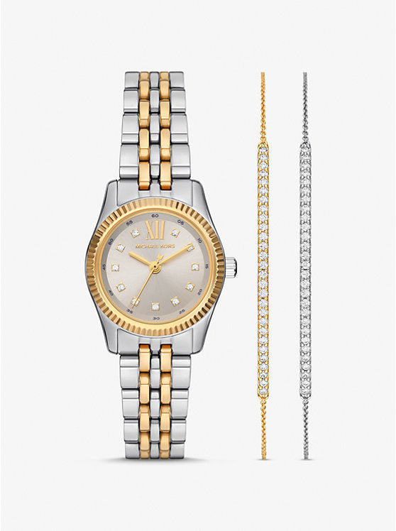 Michael Kors 26mm Ladies Lexington Pavé Two-Tone Watch and Slider Bracelet Gift Set