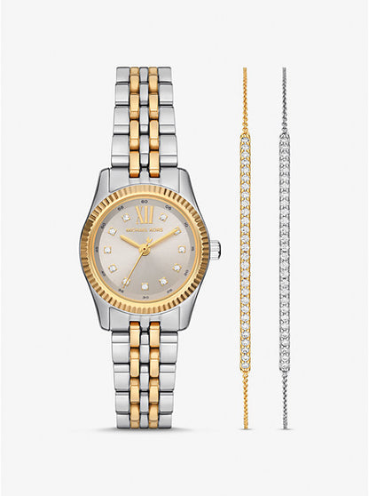 Michael Kors 26mm Ladies Lexington Pavé Two-Tone Watch and Slider Bracelet Gift Set