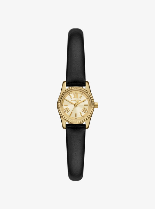 Michael Kors 13mm Ladies Micro Lexington Gold Tone Dial Black Leather Strap Watch
