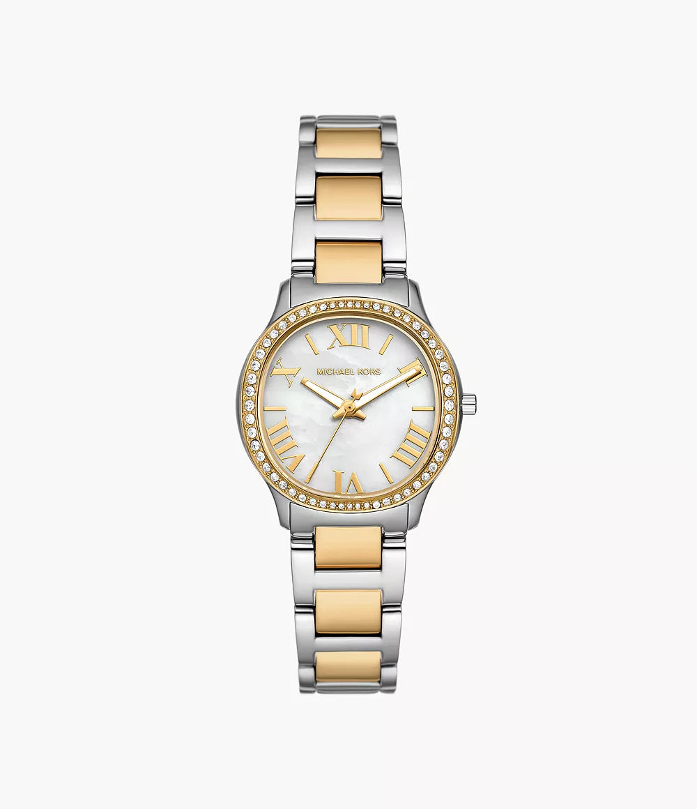 Michael Kors 31mm Sage Ladies Mother of Pearl Three-Hand Two Tone Stainless Steel Watch