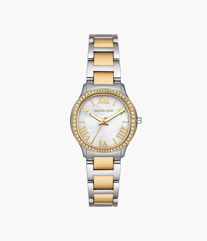 Michael Kors 31mm Sage Ladies Mother of Pearl Three-Hand Two Tone Stainless Steel Watch