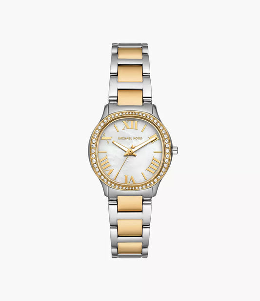 Michael Kors 31mm Sage Ladies Mother of Pearl Three-Hand Two Tone Stainless Steel Watch