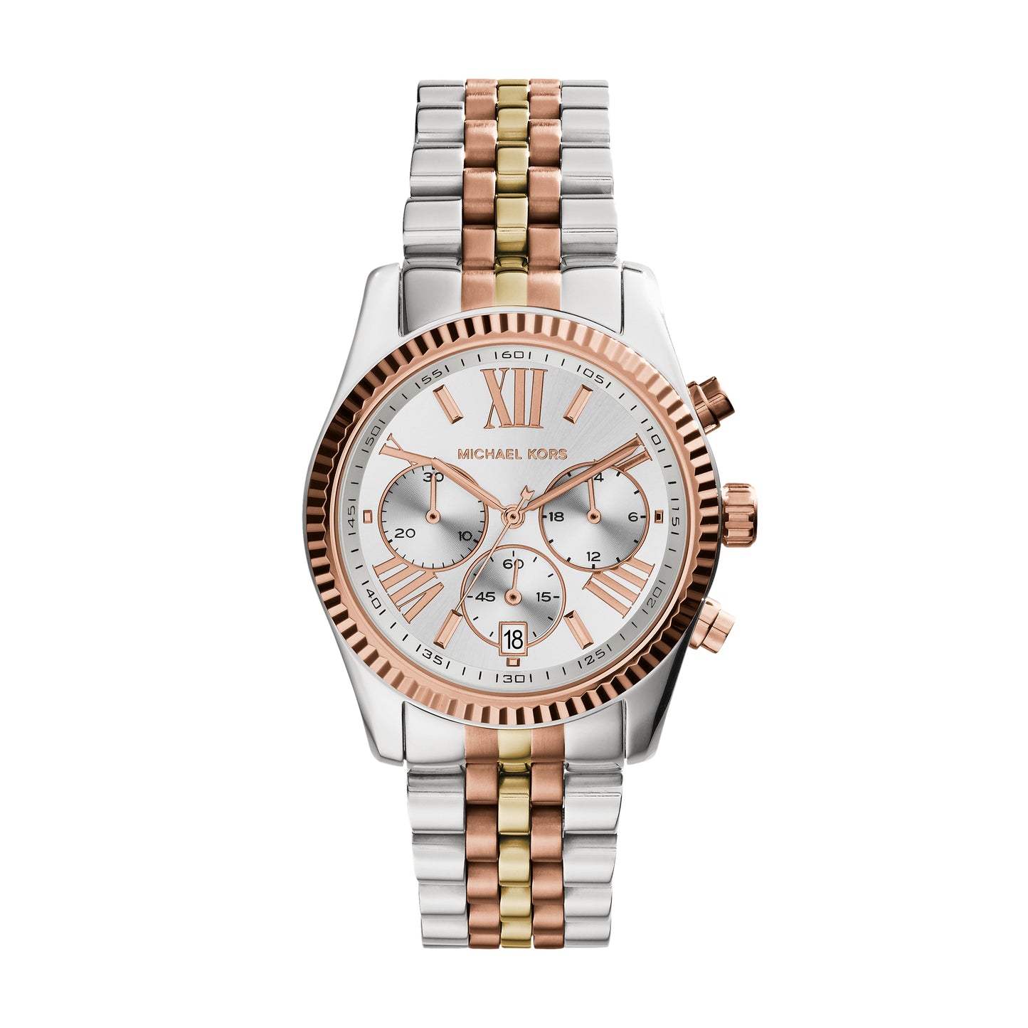 Michael Kors 38mm Ladies Lexington Silver & Rose Gold Tone Stainless Steel Bracelet Watch
