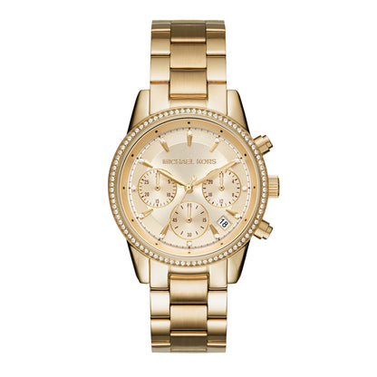 Michael Kors 37mm Ladies Ritz Chronograph Gold-Tone Stainless Steel Watch