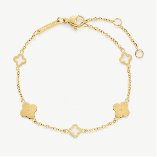 D.LOUISE Yellow Gold Plate Multi Clover Bracelet