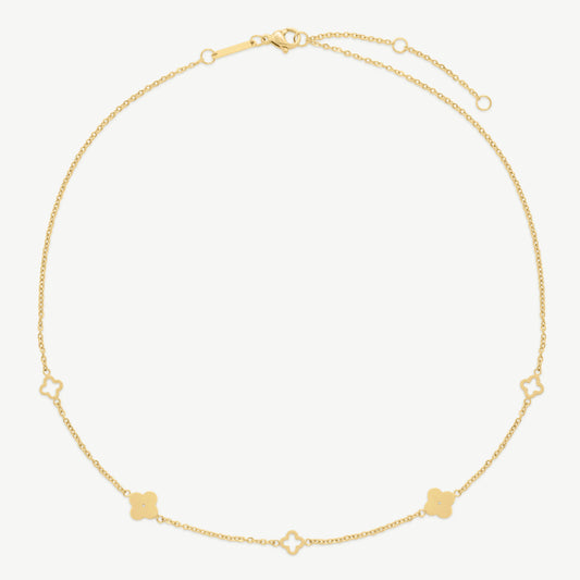 D.LOUISE Yellow Gold Plate Multi Clover Necklace