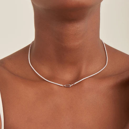 Ania Haie Sterling Silver Sparkle Line CZ Interlocked Necklace