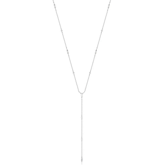 Ania Haie Rhodium Plated Silver Sparkle Point Y CZ Lariat Necklace