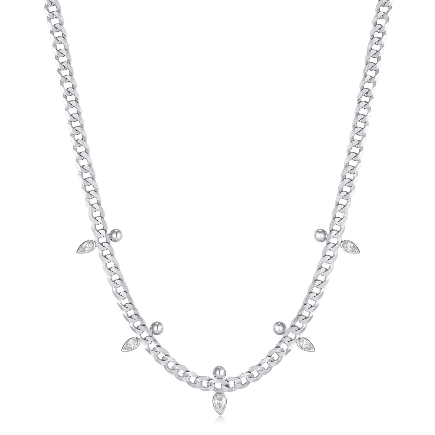 Ania Haie Rhodium Plated Silver Sparkle Spike CZ Necklace
