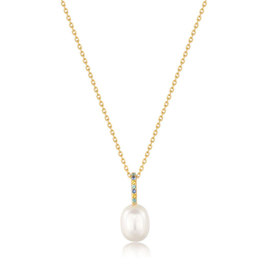 Ania Haie Yellow Gold Plate Mixed Gems & Pearl Drop Necklace