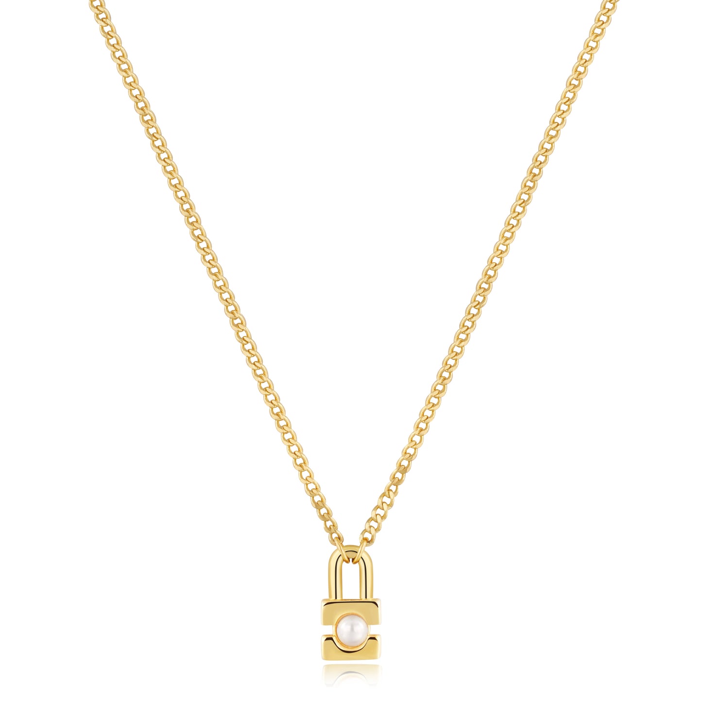 Ania Haie Yellow Gold Plate Pearl Padlock Necklace