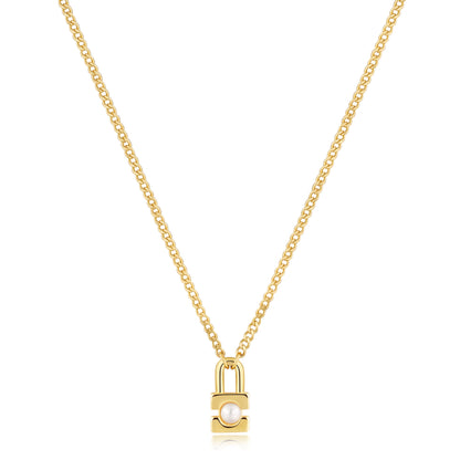 Ania Haie Yellow Gold Plate Pearl Padlock Necklace